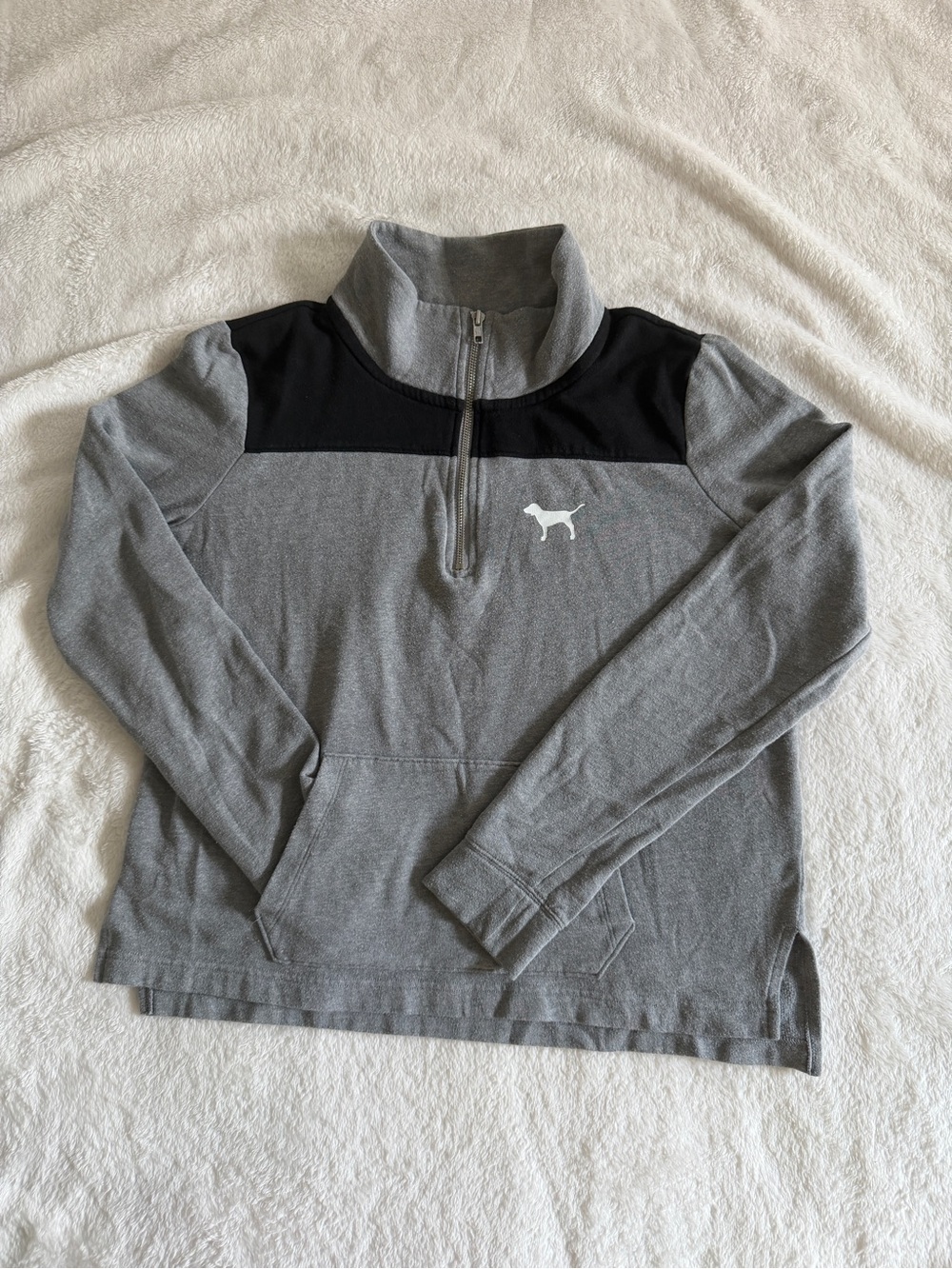 Pink Victoria's Secret Grey and Black Qtr-Zip Pullover Pockets M